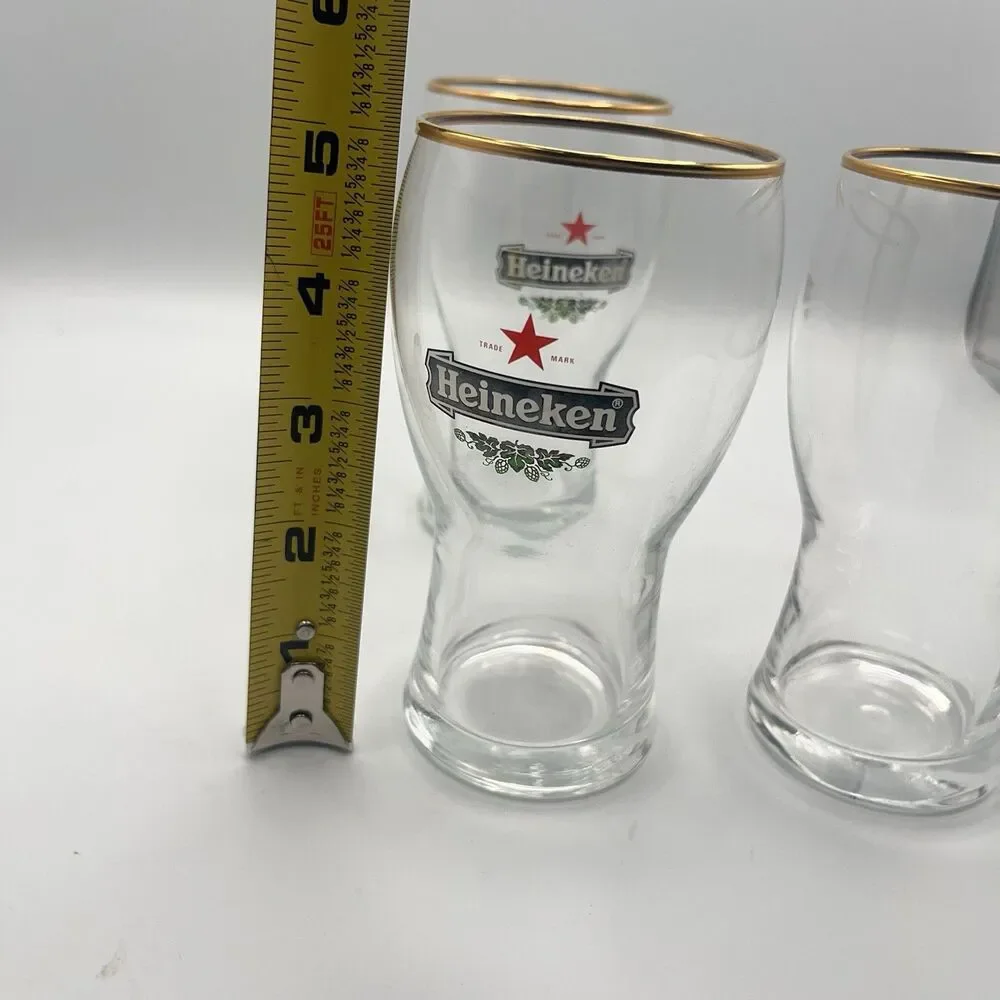 3 Heineken 300 ml Gold Rim Tulip Beer Glasses Holland Netherlands